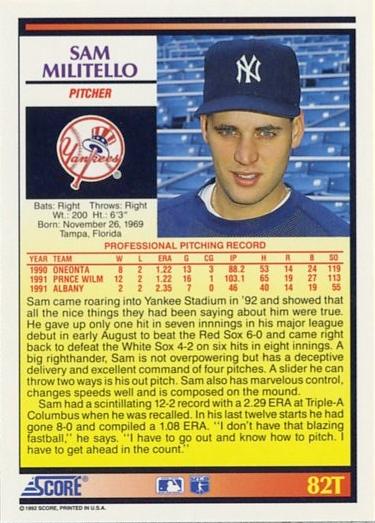 Sam Militello  baseball card collectible - Main Image 2