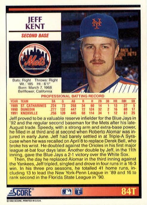 Jeff Kent  baseball card collectible - Main Image 2