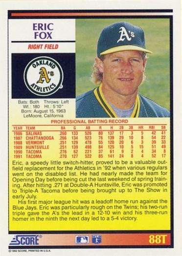 Eric Fox  baseball card collectible - Main Image 2
