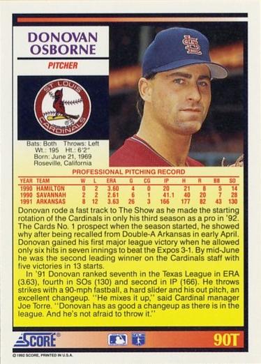 Donovan Osborne  baseball card collectible - Main Image 2