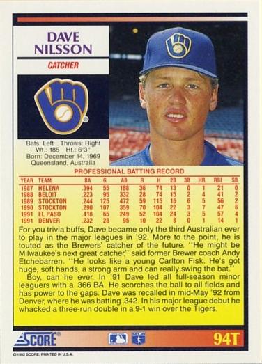 Dave Nilsson  baseball card collectible - Main Image 2