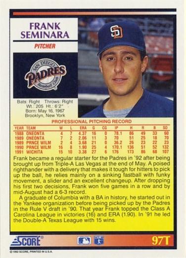 Frank Seminara  baseball card collectible - Main Image 2