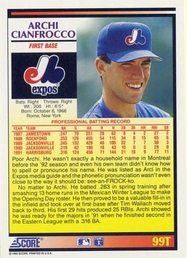 Archi Cianfrocco  baseball card collectible - Main Image 2