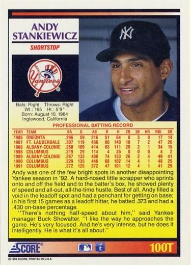 Andy Stankiewicz  baseball card collectible - Main Image 2