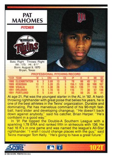 Pat Mahomes  baseball card collectible - Main Image 2