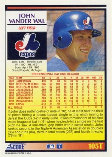 John Vander Wal  baseball card collectible - Main Image 2
