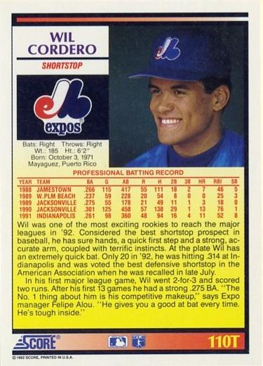 Wil Cordero  baseball card collectible - Main Image 2