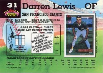 Darren Lewis  baseball card collectible - Main Image 2