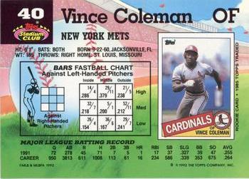 Vince Coleman  baseball card collectible - Main Image 2