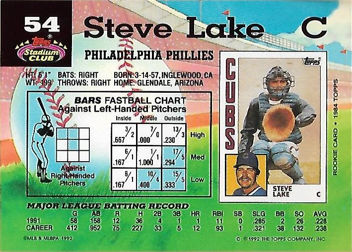 Steve Lake  baseball card collectible - Main Image 2