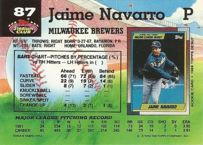 Jaime Navarro  baseball card collectible - Main Image 2