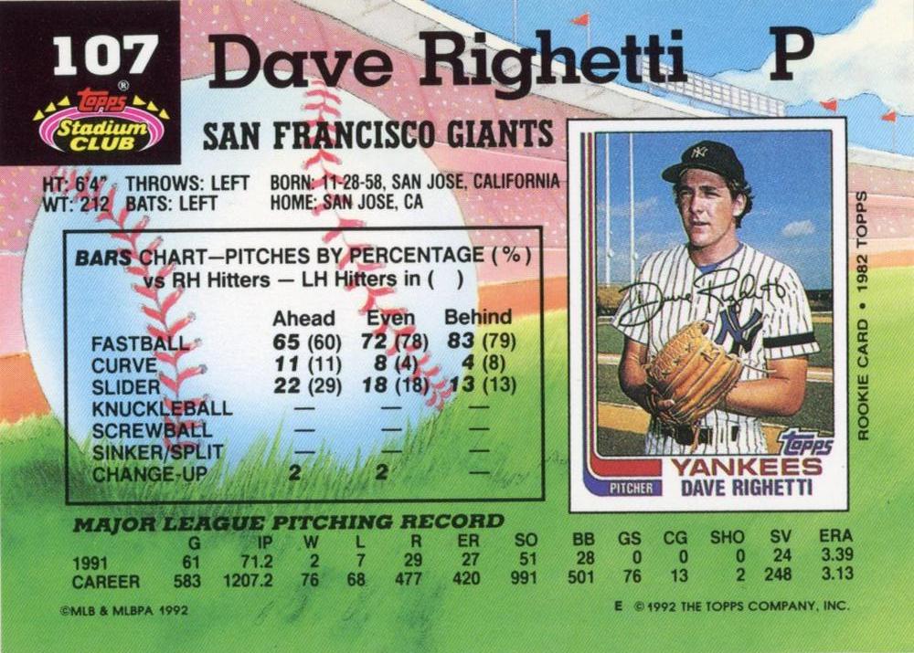 Dave Righetti  baseball card collectible - Main Image 2
