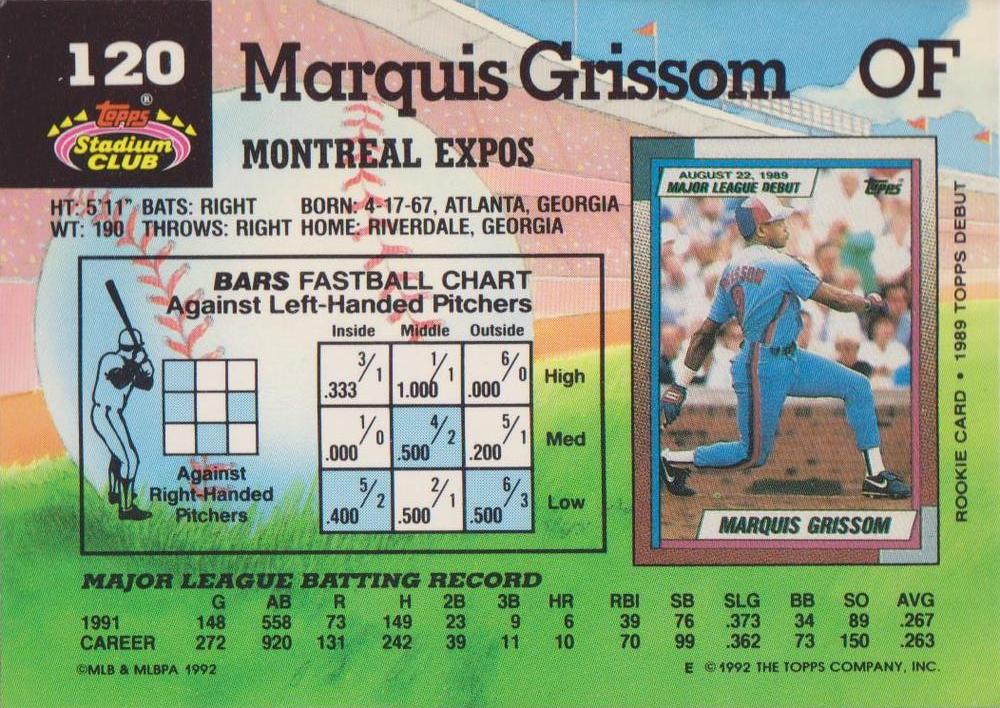 Marquis Grissom  baseball card collectible - Main Image 2