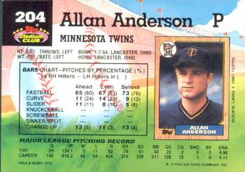 Allan Anderson  baseball card collectible - Main Image 2