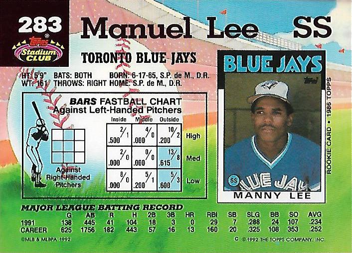 Manuel Lee  baseball card collectible - Main Image 2