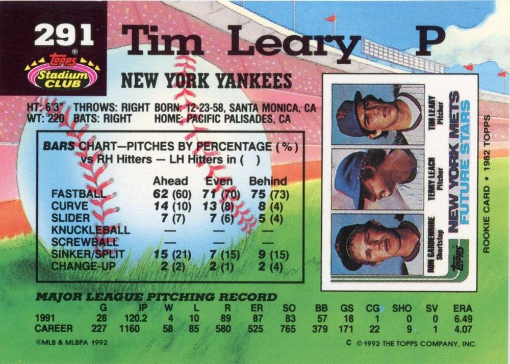 Tim Leary  baseball card collectible - Main Image 2