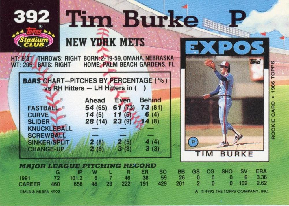 Tim Burke  baseball card collectible - Main Image 2