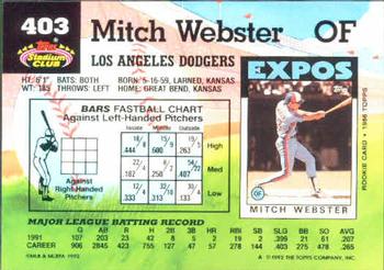 Mitch Webster  baseball card collectible - Main Image 2