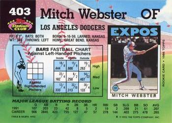 Mitch Webster  baseball card collectible - Main Image 2