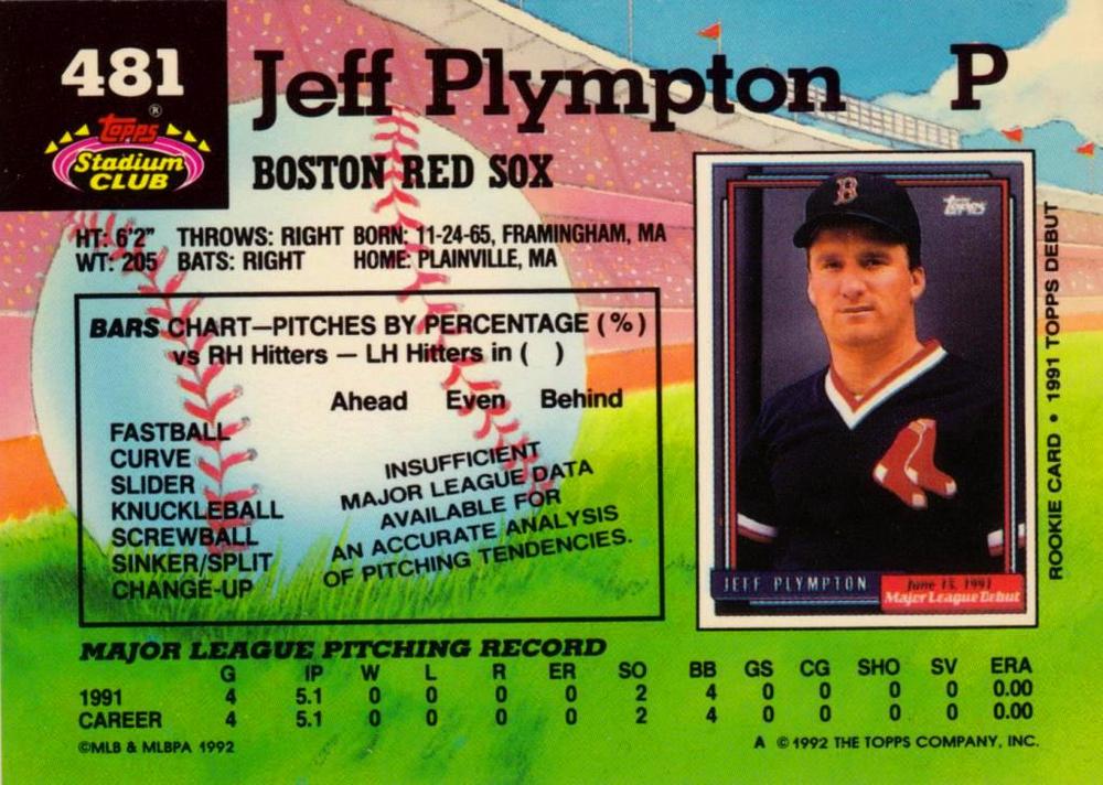 Jeff Plympton  baseball card collectible - Main Image 2