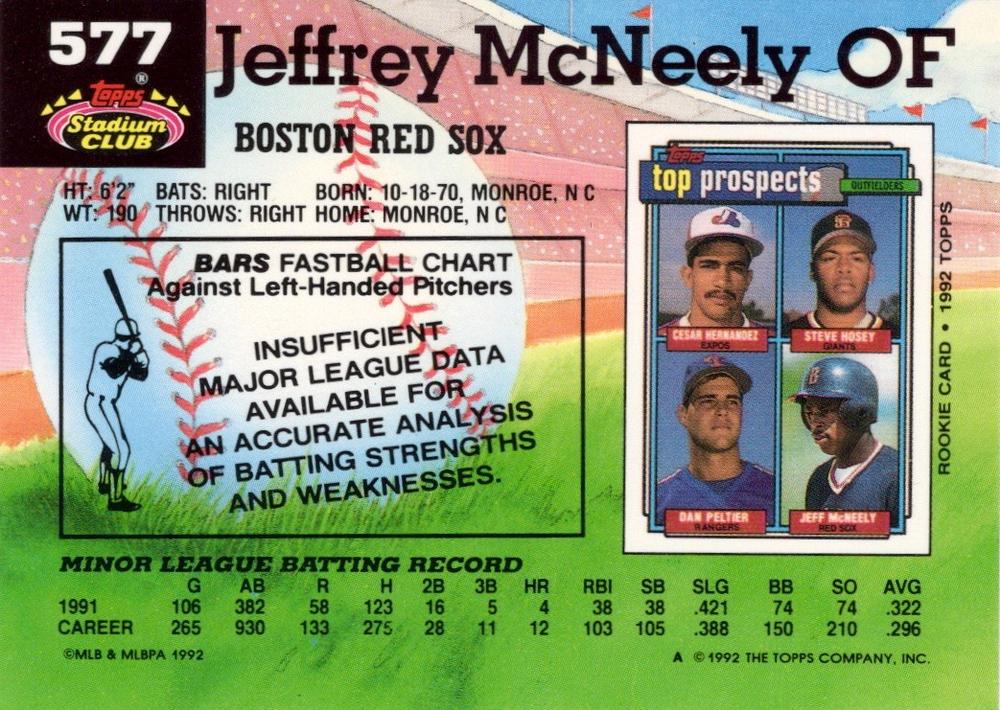 Jeff McNeely  baseball card collectible - Main Image 2