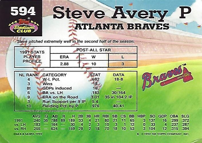 Steve Avery  baseball card collectible - Main Image 2