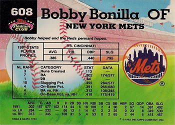 Bobby Bonilla  baseball card collectible - Main Image 2