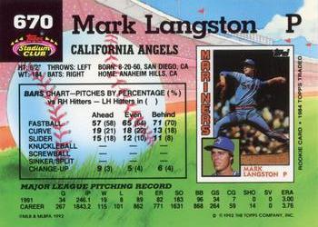 Mark Langston  baseball card collectible - Main Image 2