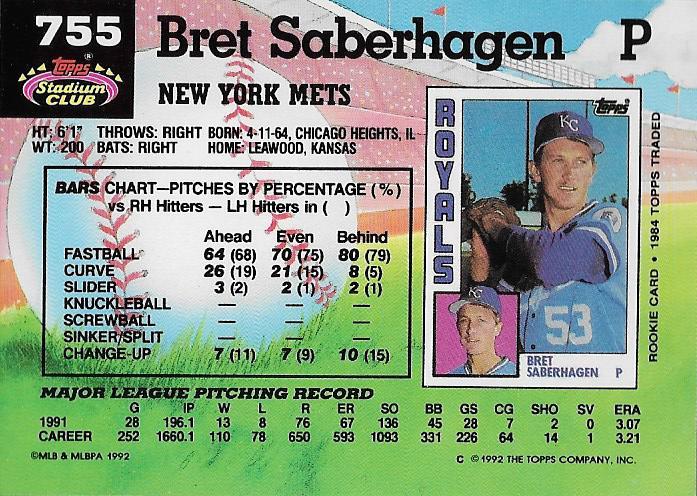 Bret Saberhagen  baseball card collectible - Main Image 2