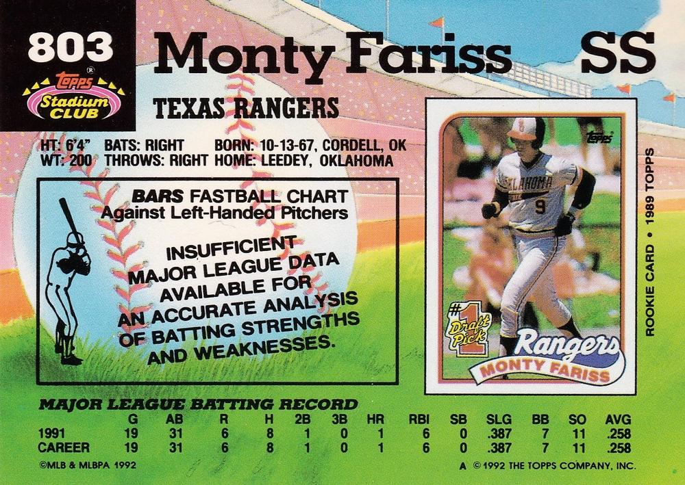 Monty Fariss  baseball card collectible - Main Image 2