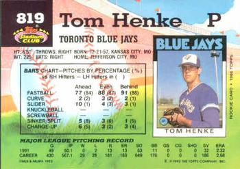 Tom Henke  baseball card collectible - Main Image 2