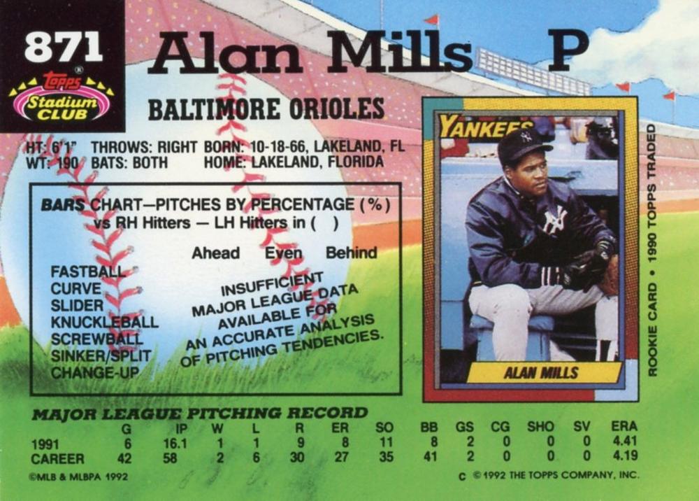 Alan Mills  baseball card collectible - Main Image 2