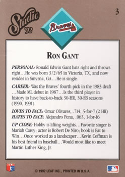 Ron Gant  baseball card collectible - Main Image 2