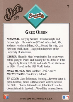 Greg Olson  baseball card collectible - Main Image 2