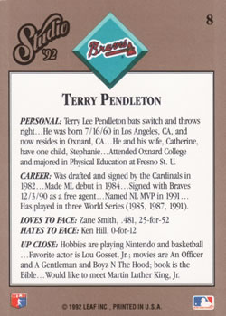 Terry Pendleton  baseball card collectible - Main Image 2