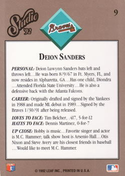 Deion Sanders  baseball card collectible - Main Image 2