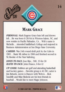 Mark Grace  baseball card collectible - Main Image 2