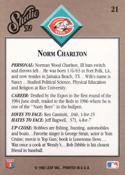 Norm Charlton  baseball card collectible - Main Image 2