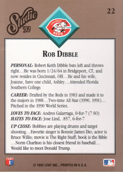 Rob Dibble  baseball card collectible - Main Image 2