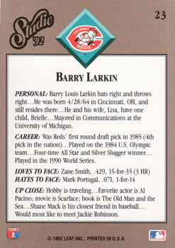 Barry Larkin  baseball card collectible - Main Image 2