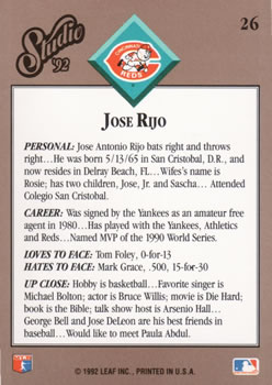 Jose Rijo  baseball card collectible - Main Image 2