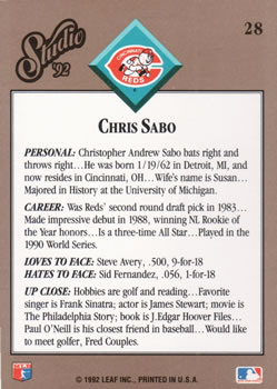 Chris Sabo  baseball card collectible - Main Image 2
