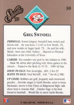 Greg Swindell  baseball card collectible - Main Image 2