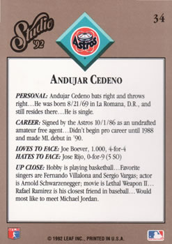 Andujar Cedeno  baseball card collectible - Main Image 2