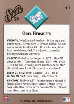 Orel Hershiser  baseball card collectible - Main Image 2