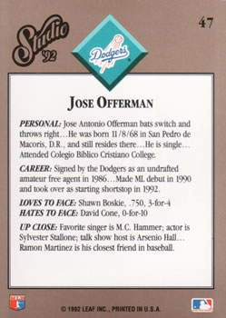 Jose Offerman  baseball card collectible - Main Image 2