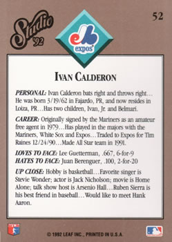 Ivan Calderon  baseball card collectible - Main Image 2