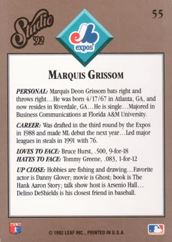 Marquis Grissom  baseball card collectible - Main Image 2