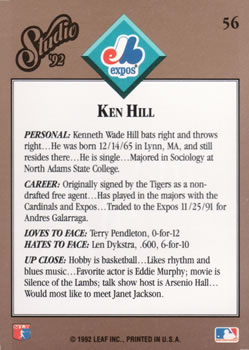 Ken Hill  baseball card collectible - Main Image 2