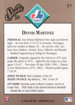 Dennis Martinez  baseball card collectible - Main Image 2
